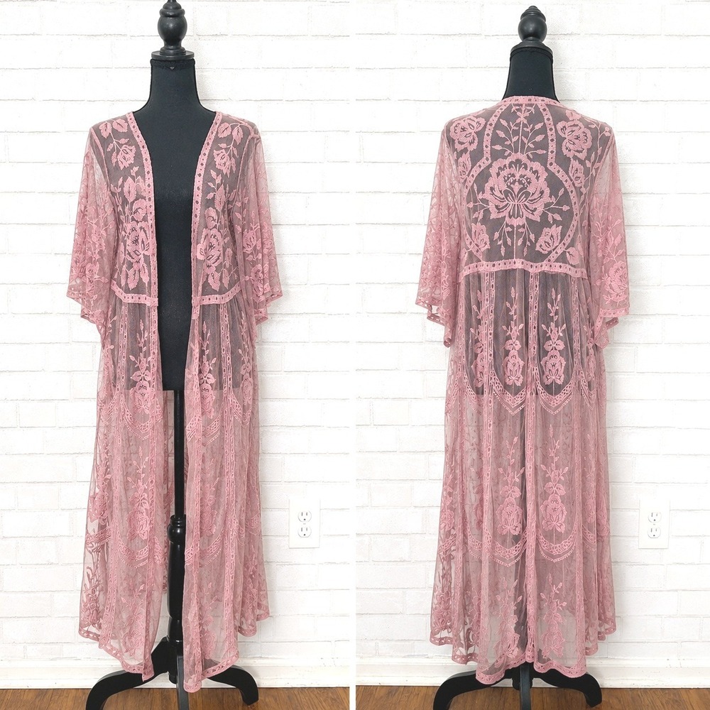 Open Sheer Lace Kimono Duster Size L Boho Whimsigoth Fairy Romantic Layering
